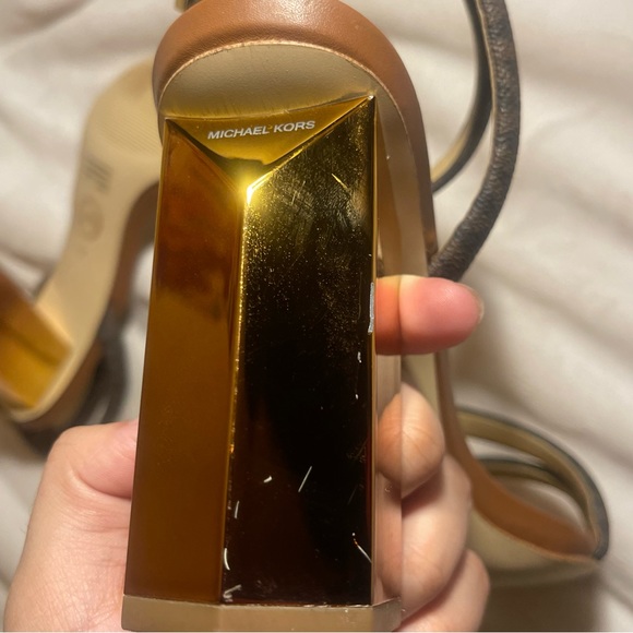MICHAEL Michael Kors Brown and Gold 3 inch heels leather ankle strap Womens 8M - Picture 7 of 10